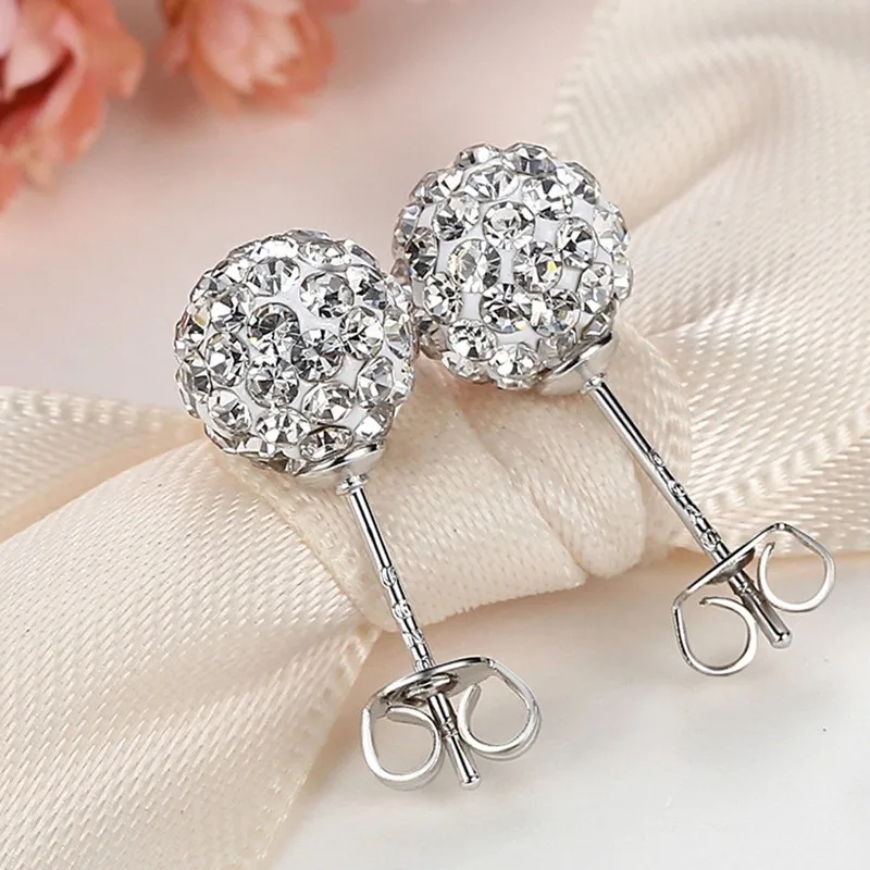 6/8/10/12mm Crystal Rhinestones Ball Stud Earrings for Women Girl