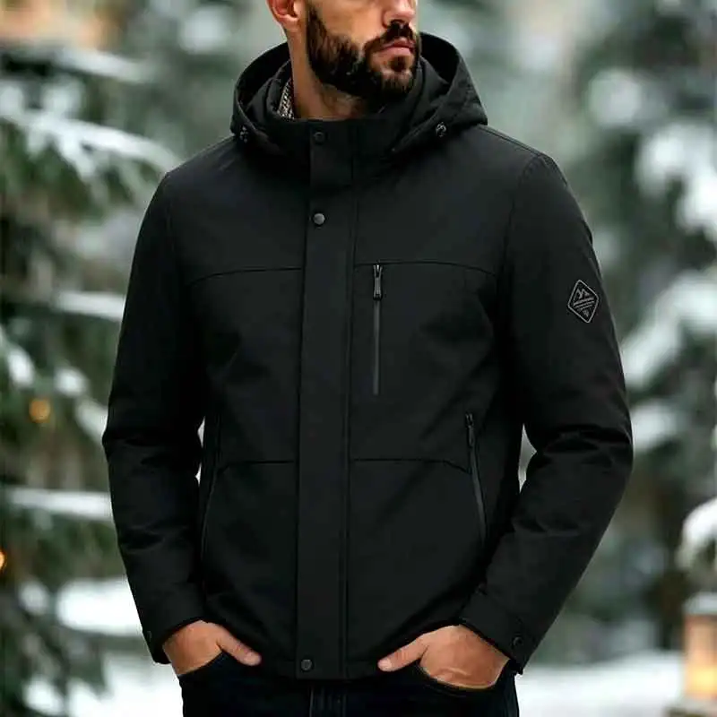 Winter Thicken Windproof Men Parkas Fashion Comfortable Warm Outerwear Solid Color Hooded Zipper Male Clothes Casual All-match