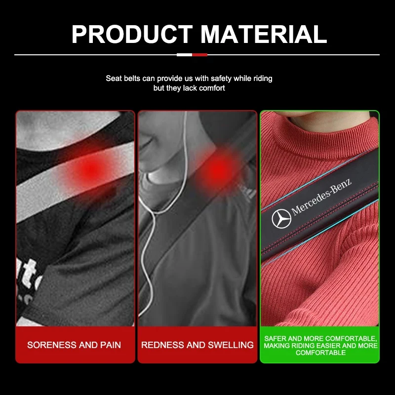 For Mercedes Benz AMG W211 W204 W210 W203 CLA GLA Interior Accessories 2PCS Car Seat Belt Leather Safety Belt Shoulder Covers view 5