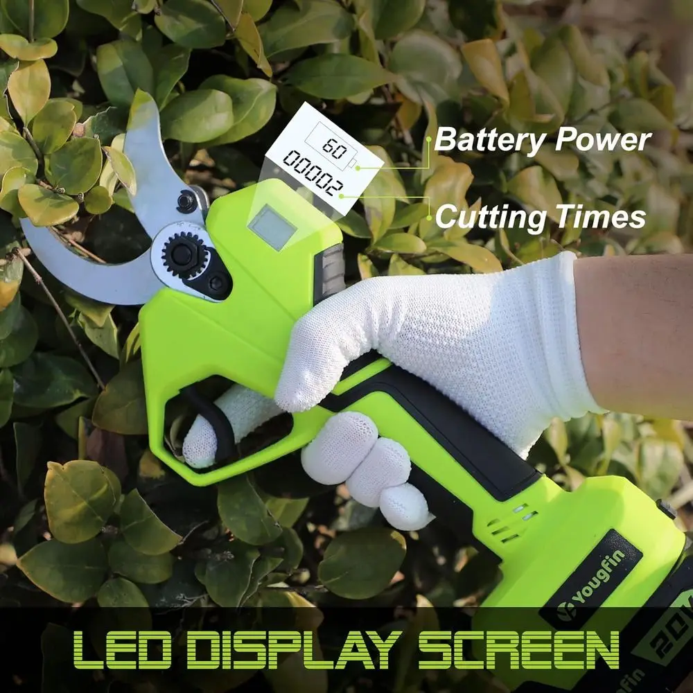 Tesouras de poda elétricas 40mm (1,6 polegadas), podador sem fio resistente com display LCD, tesoura elétrica 20V sem escova para jardinagem