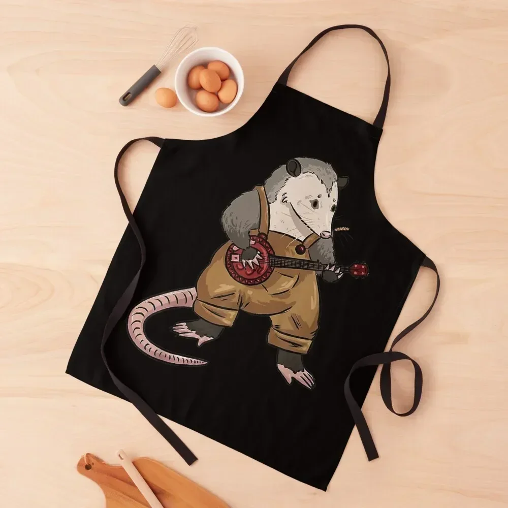 Opossum Playing Banjo Apron Cute Kitchen Kitchen Front Women's Kitchen carpenter Apron