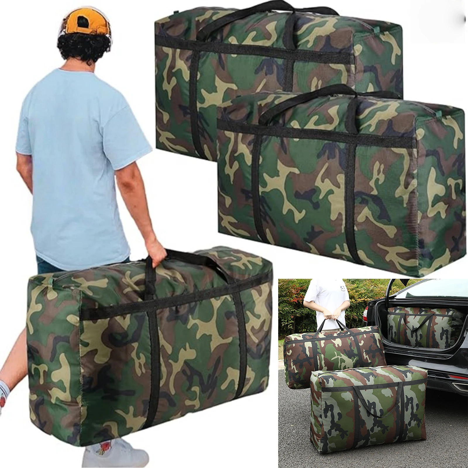 Camouflage 150L extra große Umzugstaschen, robuste Aufbewahrungstaschen, Oxford-Stoff umwickelbare Griffe mit doppeltem Reißverschluss, wiederverwendbar