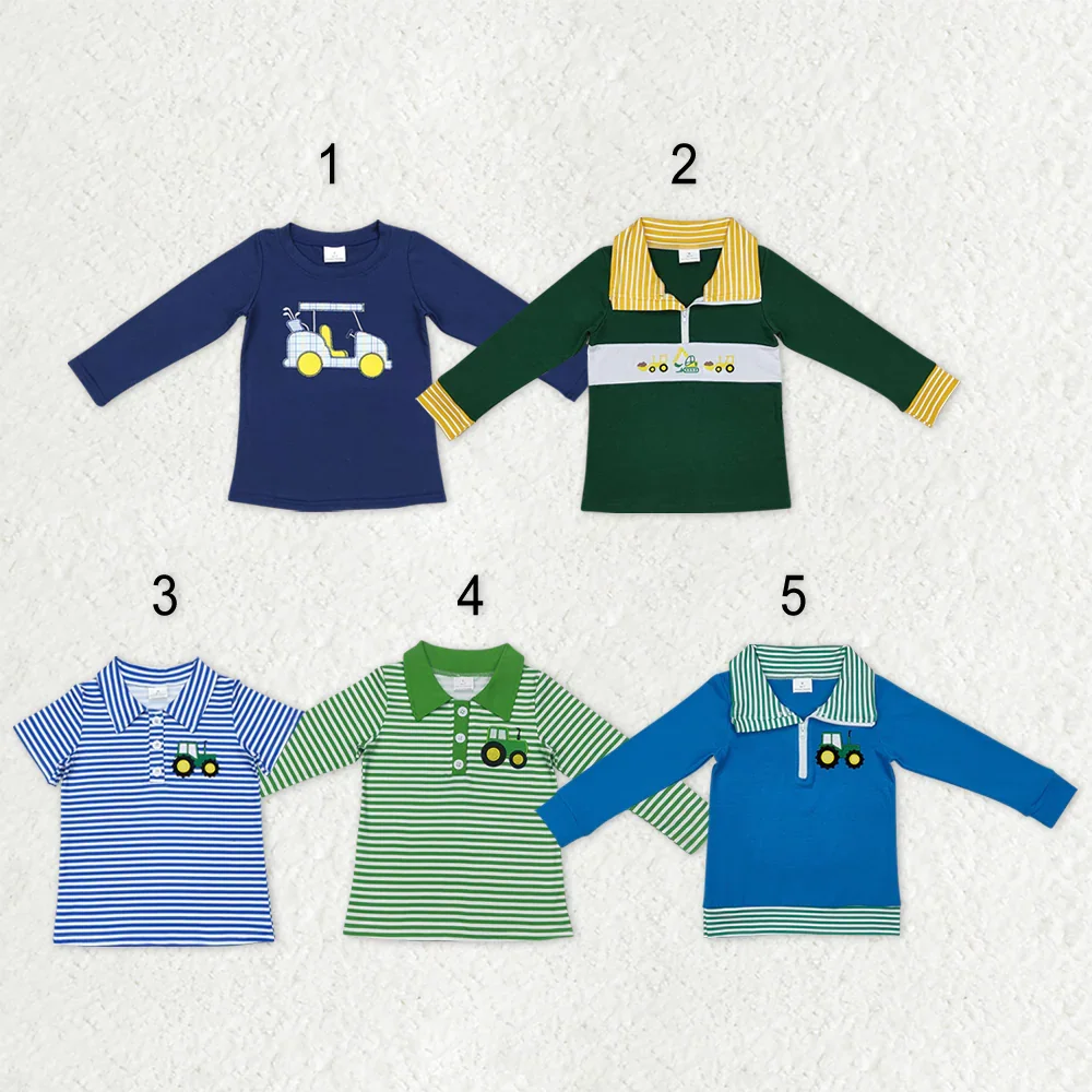 

z929-16 BT0388 Wholesale baby boy clothes Matching Embroidered tractor Long Sleeve top Summer Boutique kids clothes boys