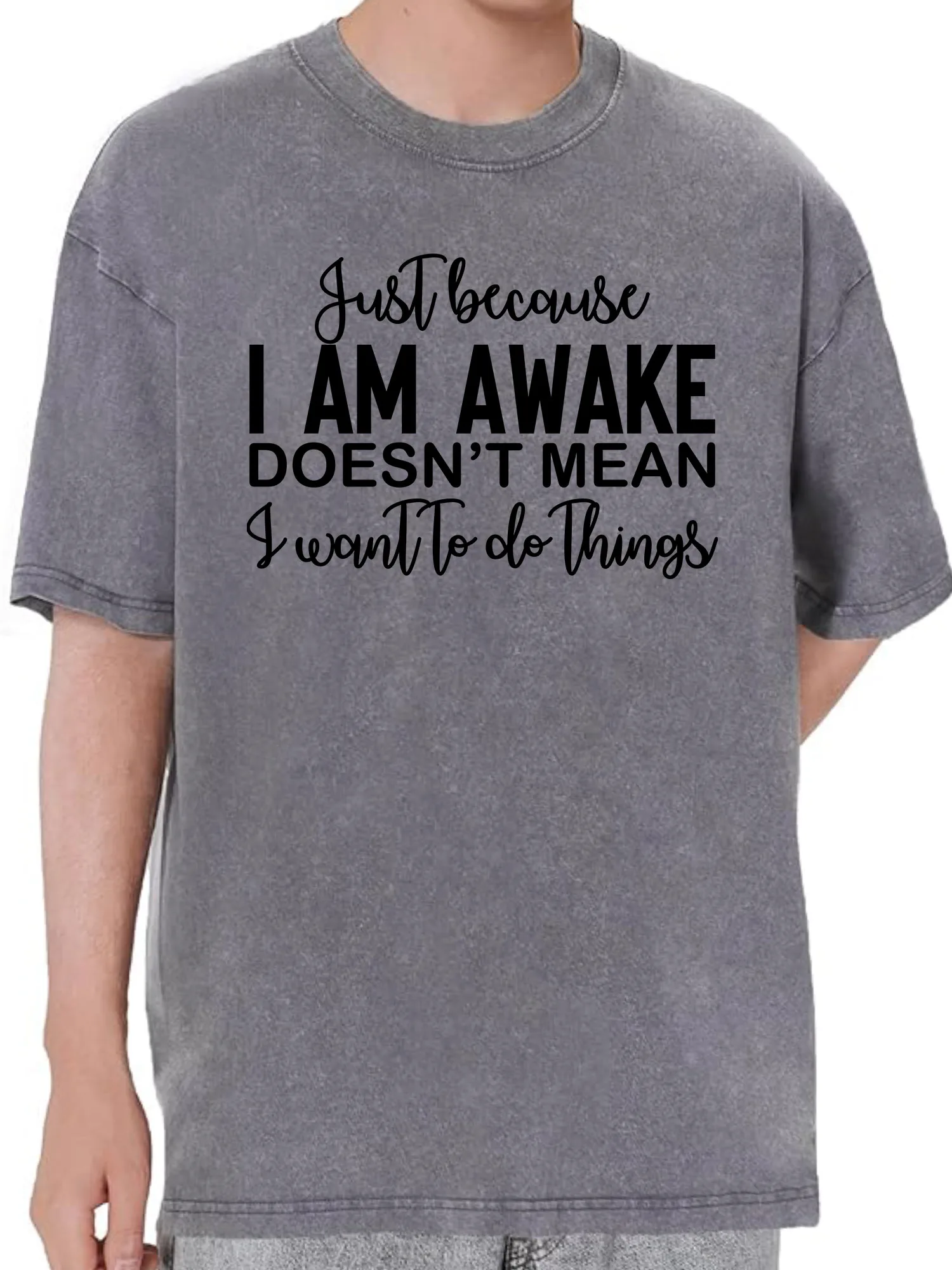 

I Don'T Want to Do Anything 230g Heavy Cotton Washed Oversized T-Shirt for Men Funny Graphic Tee Retro Casual Top