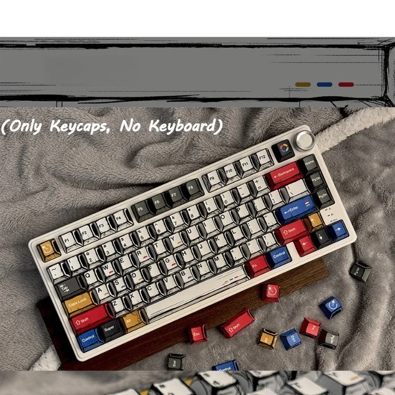136 Keys CHERRY Height Keycap Set Comic-Style Mixed-Color Keycaps Mechanical Keyboard Keycaps Hand-Painted Comic-Style Keycap