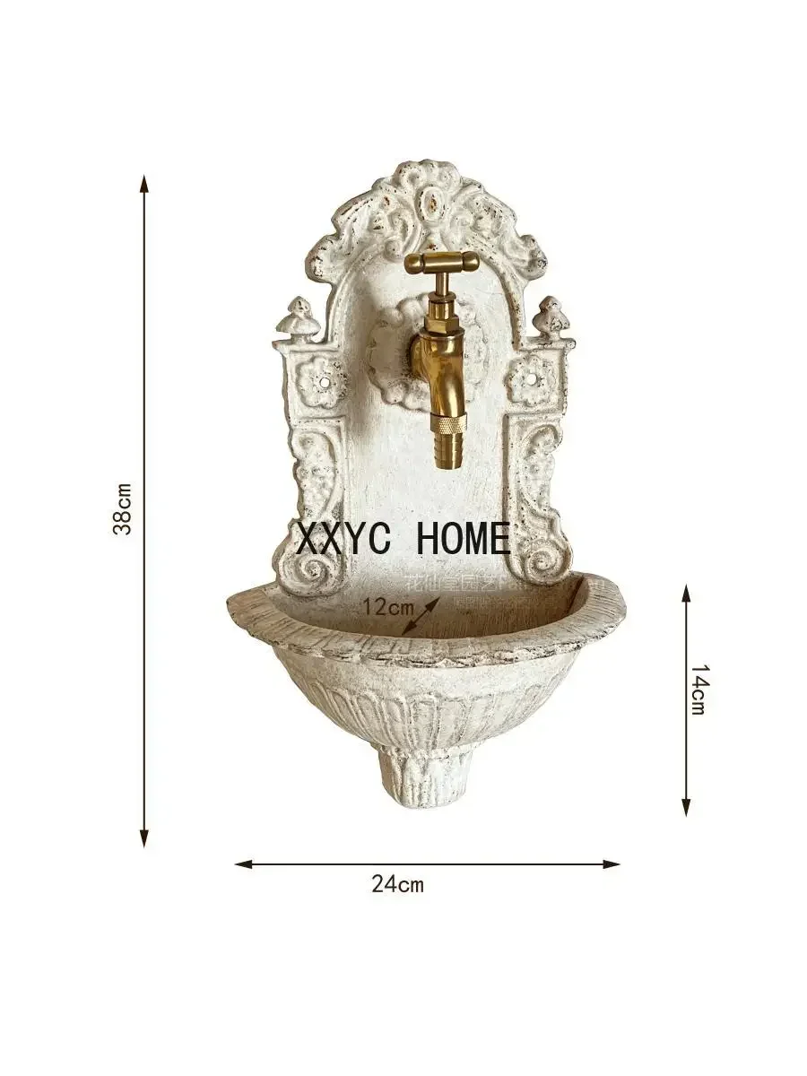 French Retro Distressed Cast Iron Wall Hanging Sink Garden Wall Waterscape Decoration