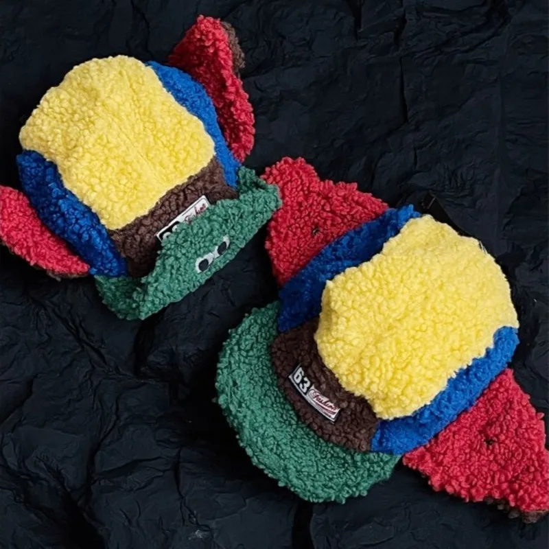 2025 New Cute Puff Frog Lamb Wool Wings 5-Panel Bomber Hat Autumn and Winter Warm Ski Pilot Hat