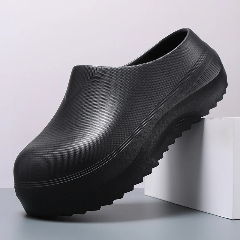 Men EVA Chef Clogs Lightweight Platform Height Increase Slip On Working Shoes Anti Slip Waterproof Kitchen Shoes