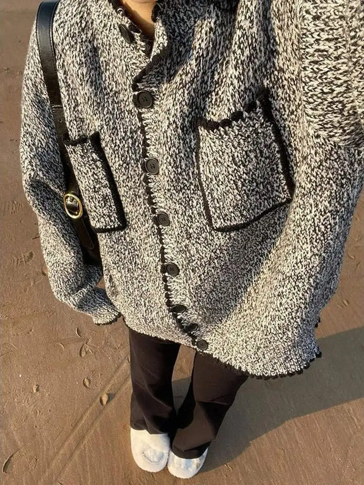 

plus Size 300 Pounds Elegant Knitted Sweater Coat Winter Loose Medium Length Open Cardigan High-End Feeling Women's Top
