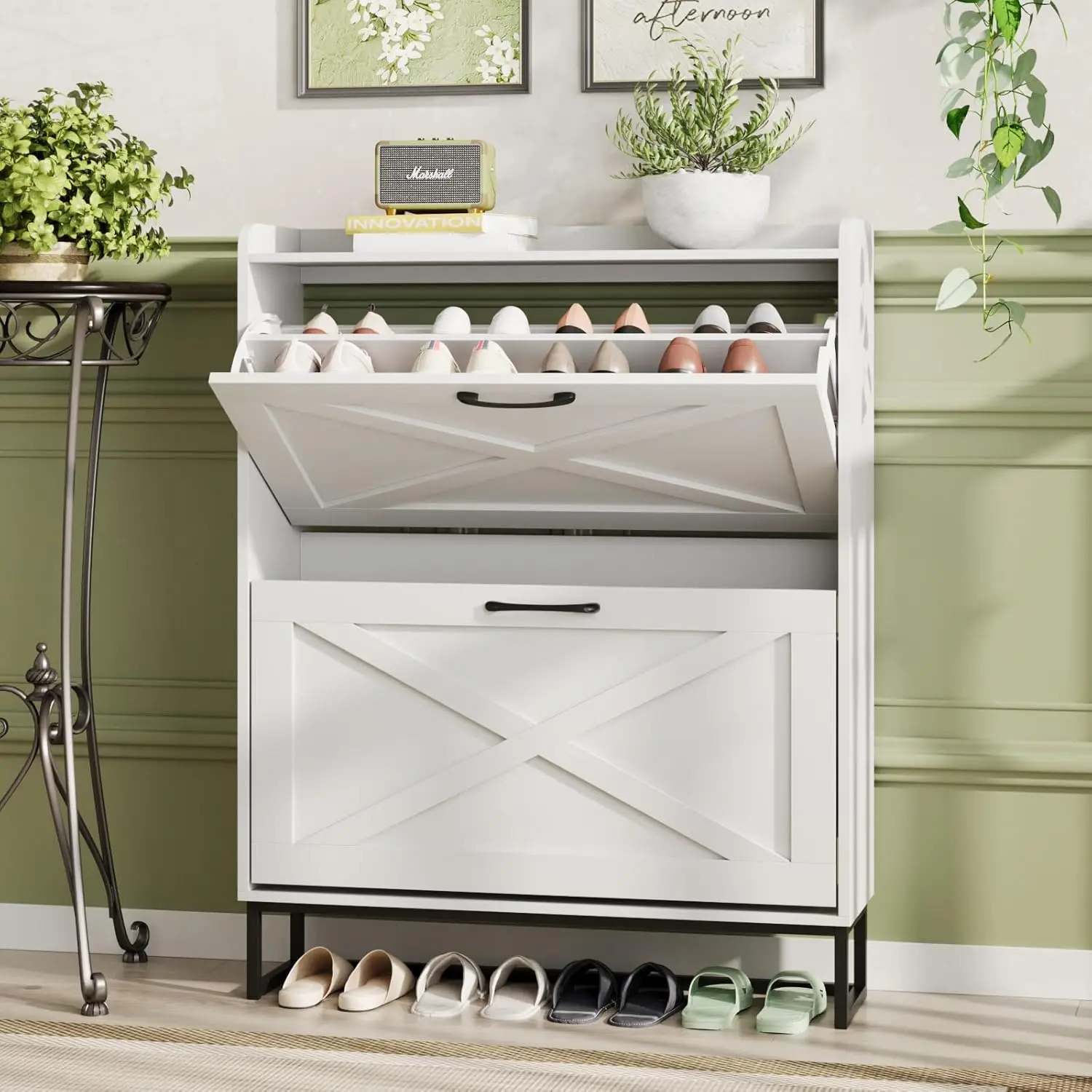 

Shoe Cabinet with 2 Flip Drawers, Freestanding Shoe Cabinet Organizer with Metal Legs, Shoes Storage Cabinet for Entryway