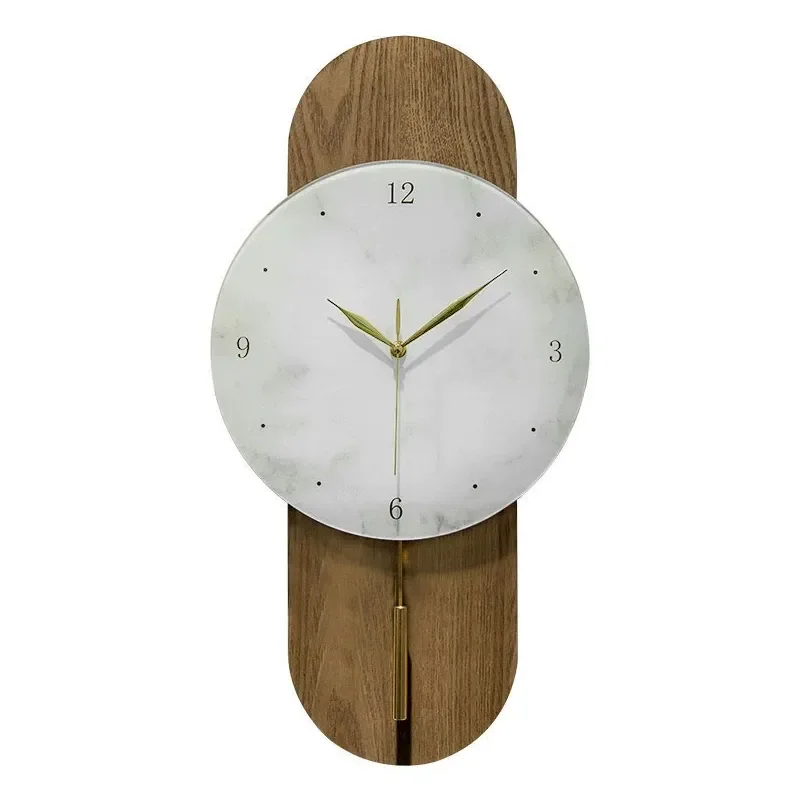 New Chinese Style Living Room Wall Clock Medieval Pendulum Hanging Clock Simple Log Atmosphere Background Wall Decor