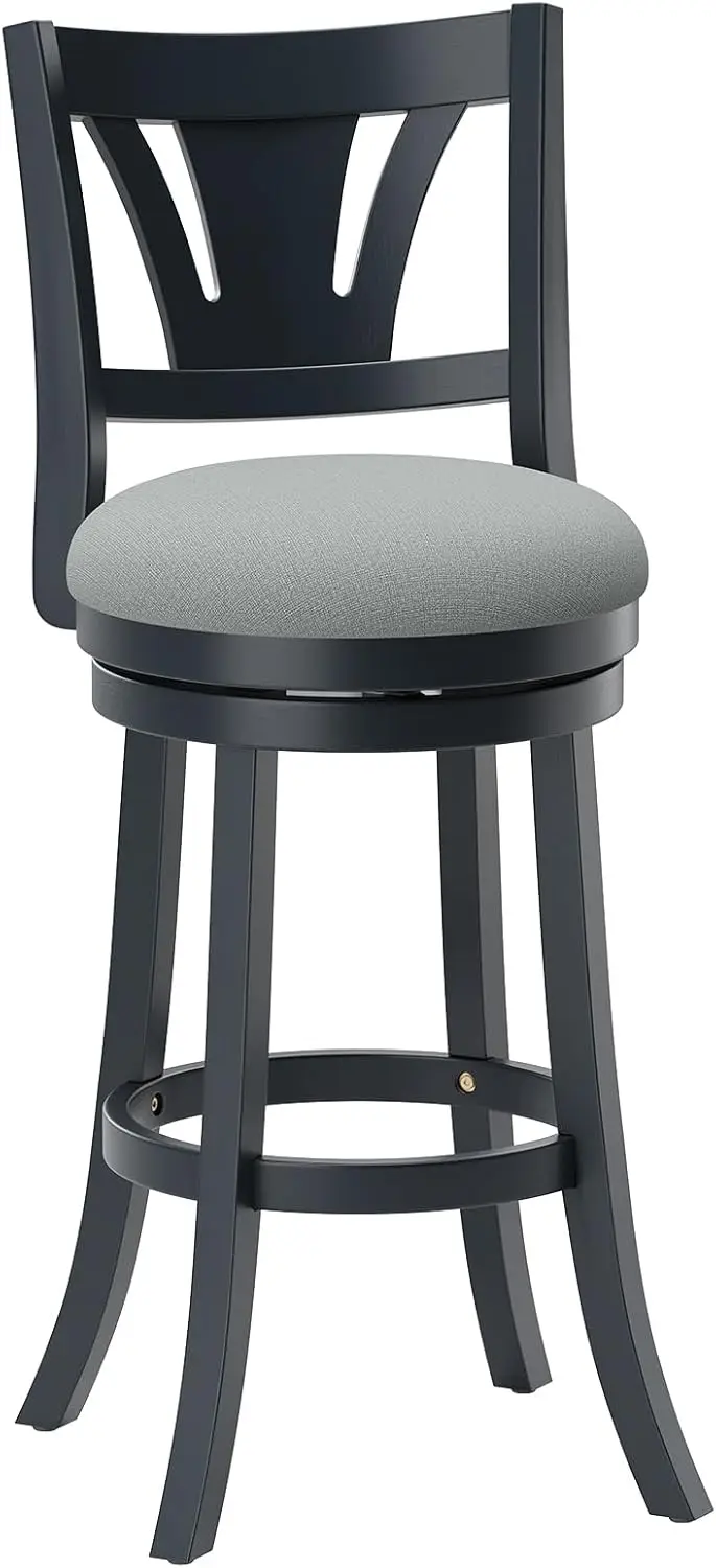 

Swivel Bar Stools Set of 1, 30 Inch Bar Height Barstool with Silent Rotation, High-Density Foam Cushion, Solid Wood Frame, Fo