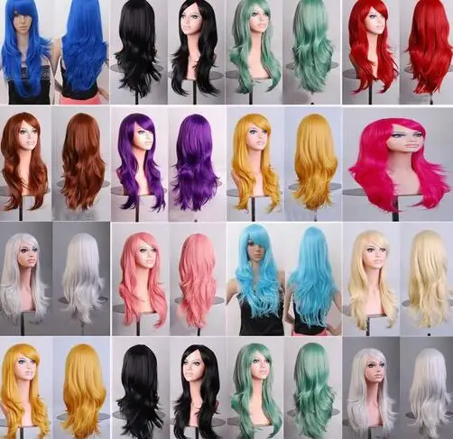 Kadın isıya dayanıklı 28-Inch 70cm uzun kıvırcık saç peruk cadılar bayramı Cosplay kostüm peruk kadınlar için moda peruk için günlük parti için