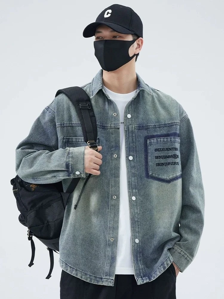 

Осенняя свободная мужская джинсовая куртка по самой низкой цене, винтажная потертая мужская одежда Y2k, роскошная мужская одежда в стиле пастушки, новые стильные мужские джинсовые пальто высокого качества