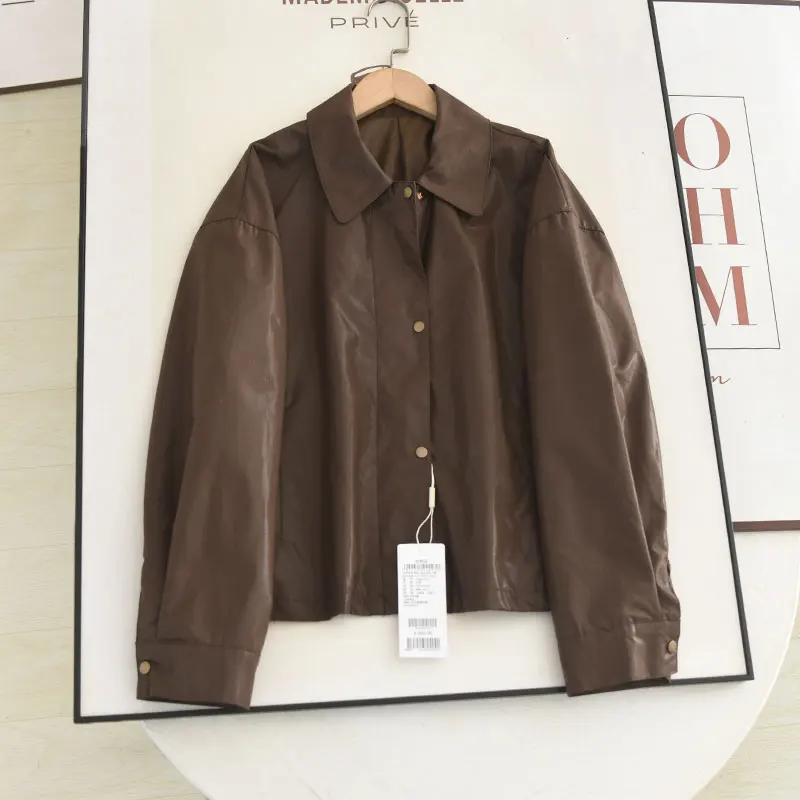 

Свободное повседневное пальто Jaet McSystem, осень 2022, новинка корейской версии кофейного цвета, пальто из искусственной кожи, повседневное пальто со свободным воротником