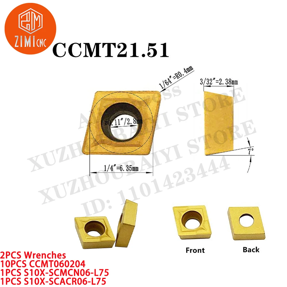 Imagem -03 - Barra de Mandrilar Suporte para Ferramenta de Torneamento de Espuma +10 Pcs Ccmt060204 Metal Duro para Ferramentas Cnc Inserções de Torneamento 2pc S10x-sccmcn06-l75 Mais S10x-scacr06-l75
