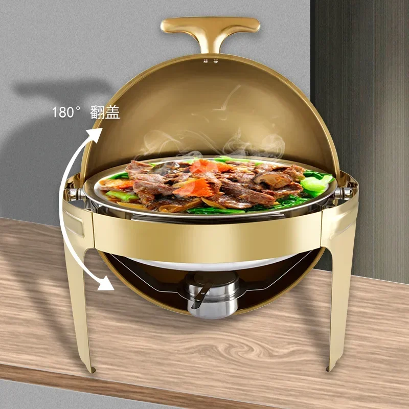 Gold Glass Roll Top Food Warmer Alcohol Stove Chafing Dishes Buffet Food Pan Chafer Buffet Set 6 liter round