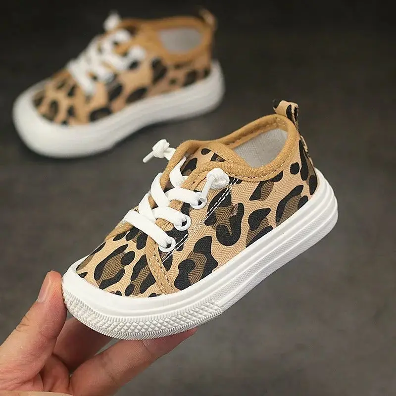 Sapatos esportivos de lona Leopard print para crianças de 2 a 11 anos, lazer, lazer, para jardim de infância