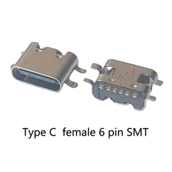 10pieces USB3.1 Type-C Connector 6PIN 4Feet SMT Data Transfer Female Jack Socket Terminal Phone Notebook Laptop Tail Charging