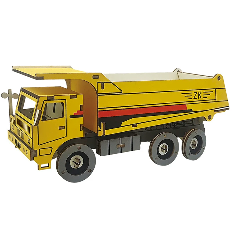 3D DIY Wood Model Construction Engineering Vehicles Truck Toys Set 3D Wooden Puzzles For Children Boys Toddlers Birthday Gift