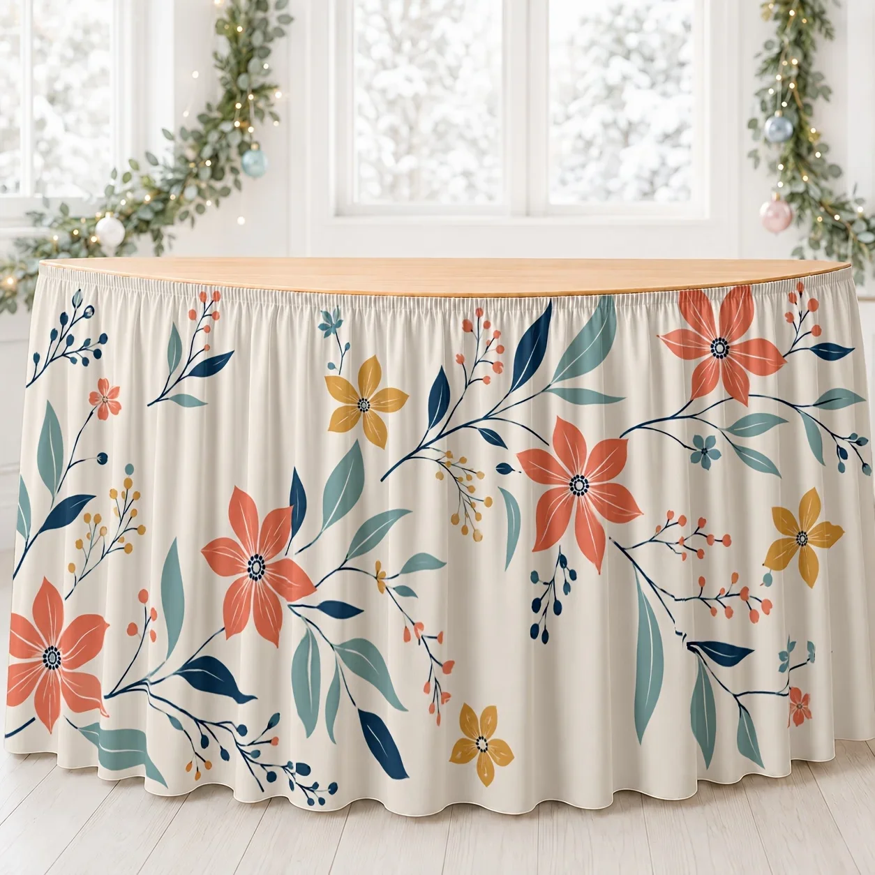 Table skirt / tableskirt - Fresh floral design - Hand-painted style - Spring / Summer - Mother's Dayxzj