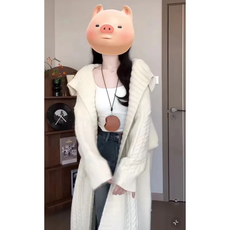 

2024 New Autumn and Winter Versatile Loose Cardigan Sweater Knitted High-end Temperature Korean Style Coat Mid-length for Women