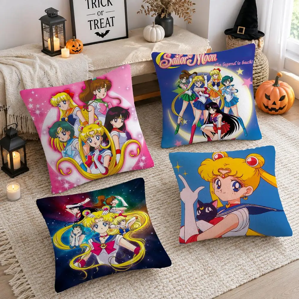 Anime S-Sailor Moon Cushion Cover Soft Plush Cushion Case Throw Pillowcase Cozy Home Sofa Bed Living Room Decor