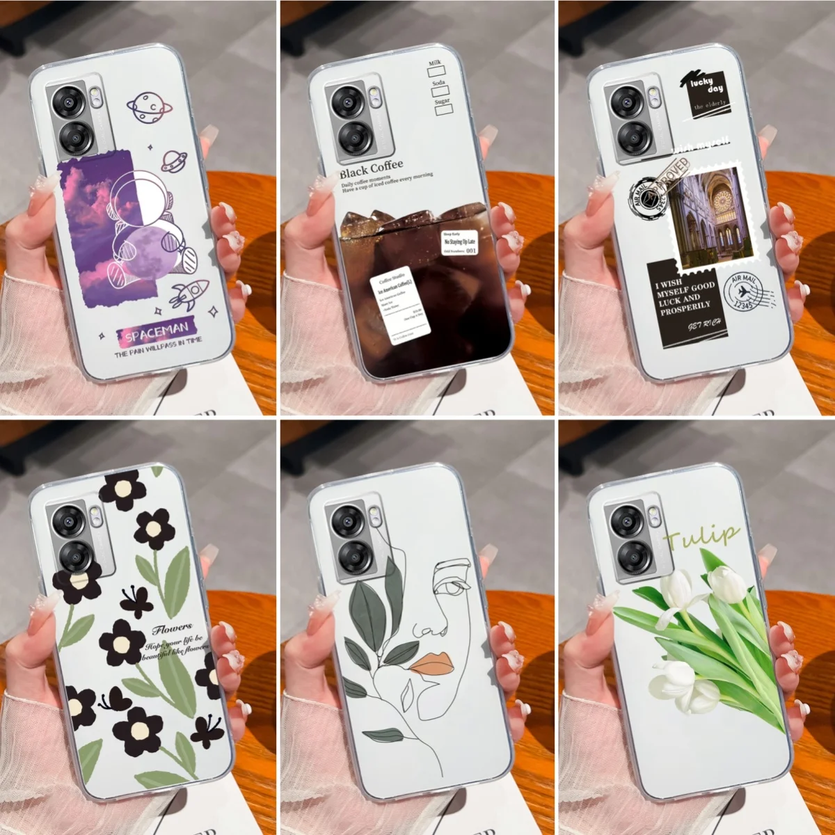 

Phone Case For Oppo A77 A77s 4G Fashionable Black Flowers Patterns Transparent Slim Silicone Anti Slip Premium Protection Covers