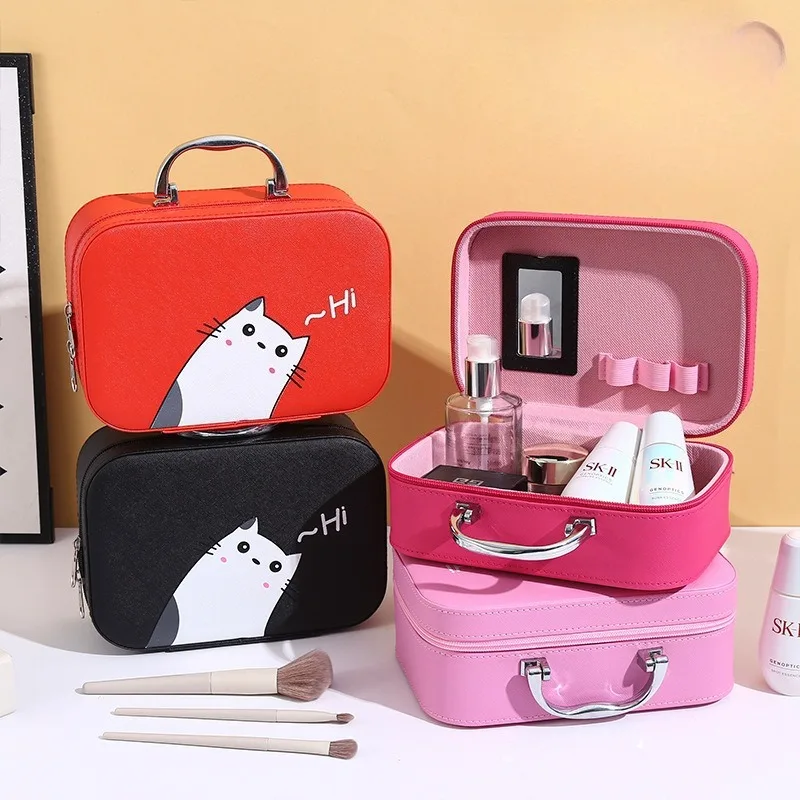 Makeup Bag Portable Cosmetic Bag Large Capacity Travel Makeup Case Organizer Red for Women Toiletry Bag for Girls Traveling
