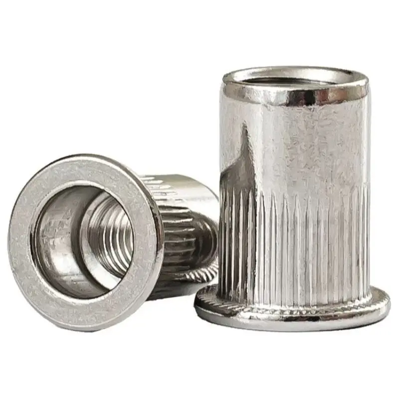 304 Stainless Steel Rivet Nuts M3-M12 Flat Head Knurled Blind Rivet Nut Inserts for Metal Plate