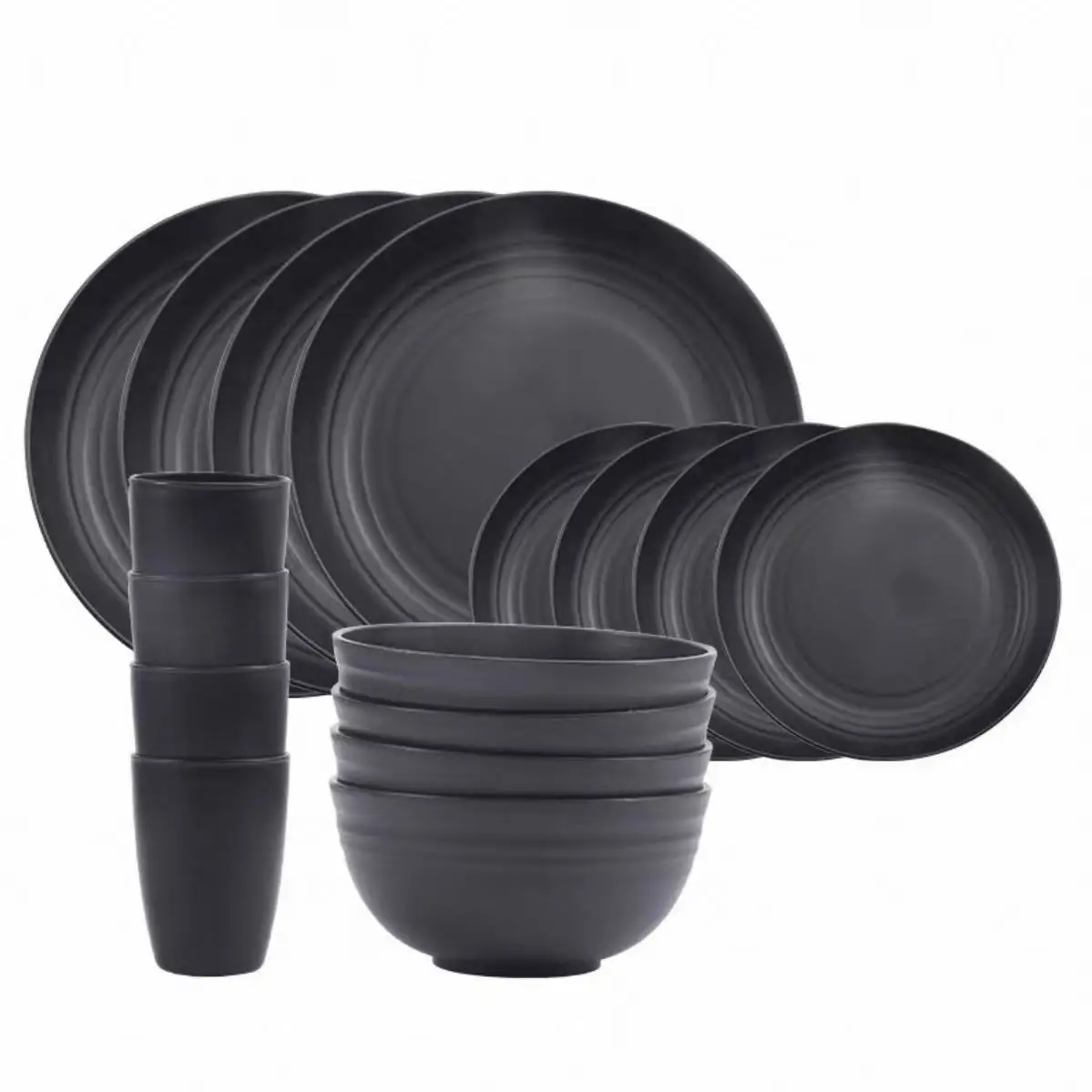 16-Piece Plastic Tableware Set with 4 Big Plates 4 Small Plates 4 Mugs 4 Bowls for Outdoor Picnics Camping Picnics view 2