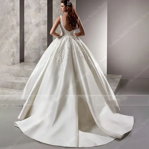 Imagen 2 del producto Square Neck Women Wedding Dresses Vintage A-Line Bridal Gowns Shining Lace Decals Princess Party Vestidos De Novias Customized