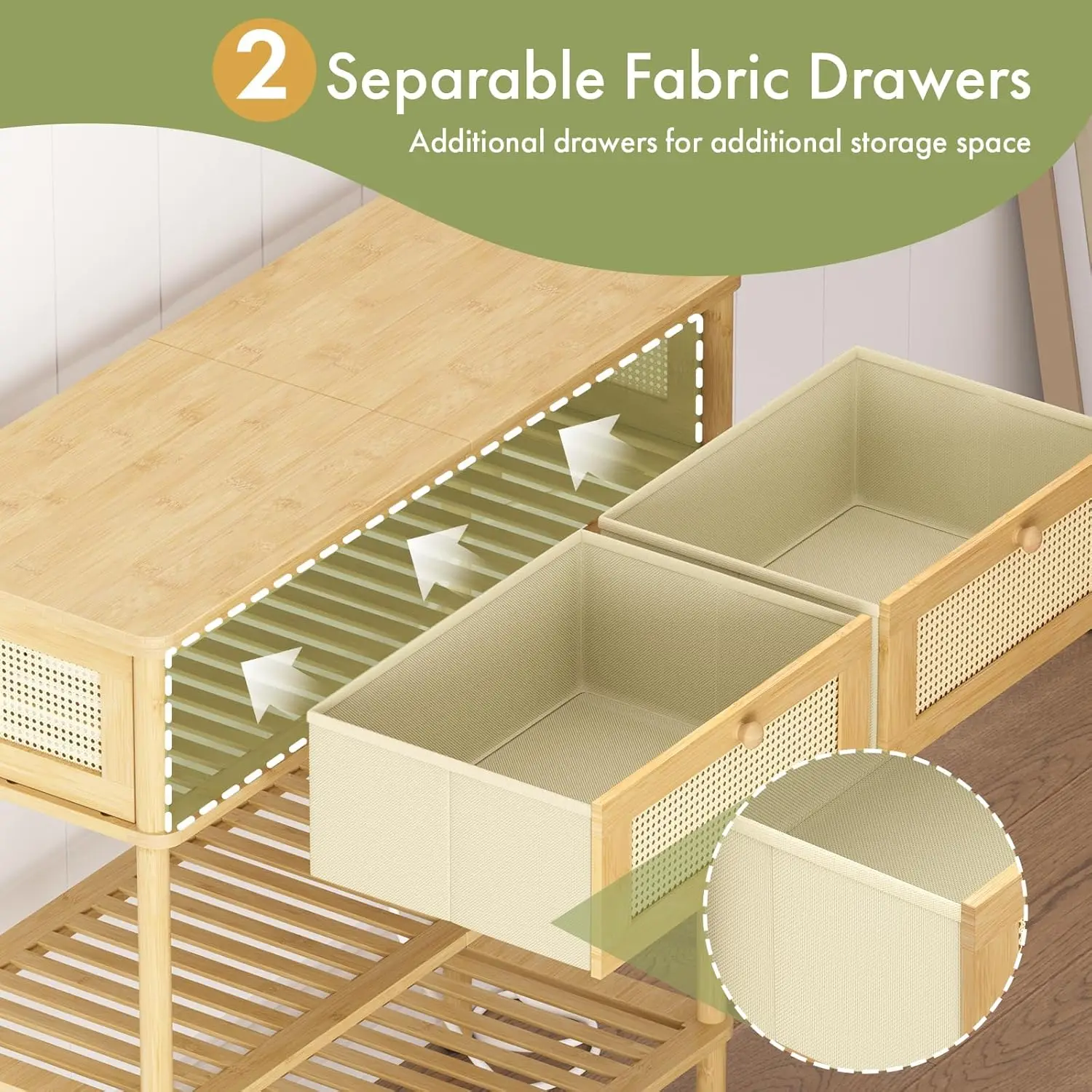 Bamboo Console Table with USB Outlets and Drawers for Living Room Entryway Storage