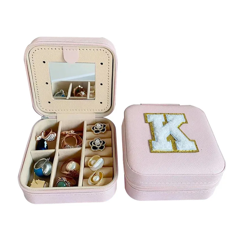 Portable Creative Letter Jewelry Organizer Box for Travel Ring Necklace Earrings Storage Zipper Bag Jewelry Box Mini Jewelry Box