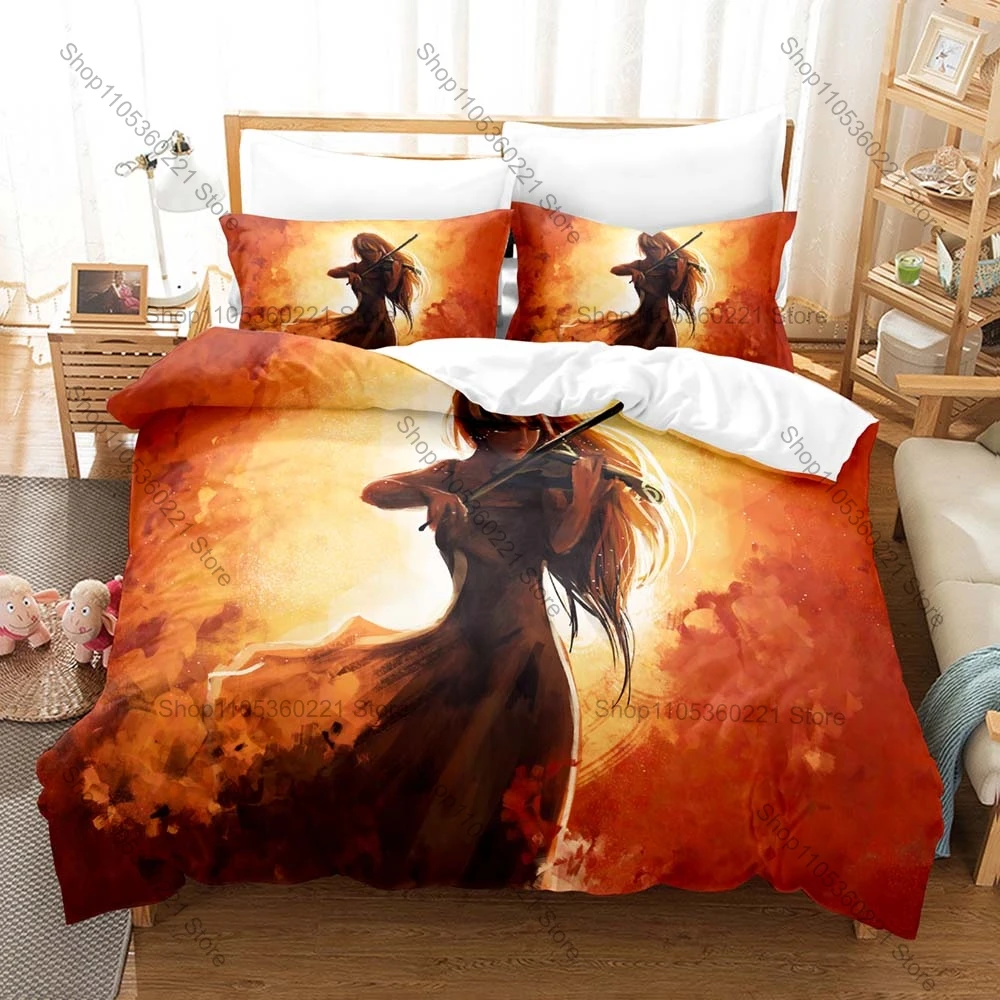 Anime Your Lie in April Bedding Set, Duvet Cover & 2 Pillowcases, Musical Character Pattern Breathable Fabric All Season Use