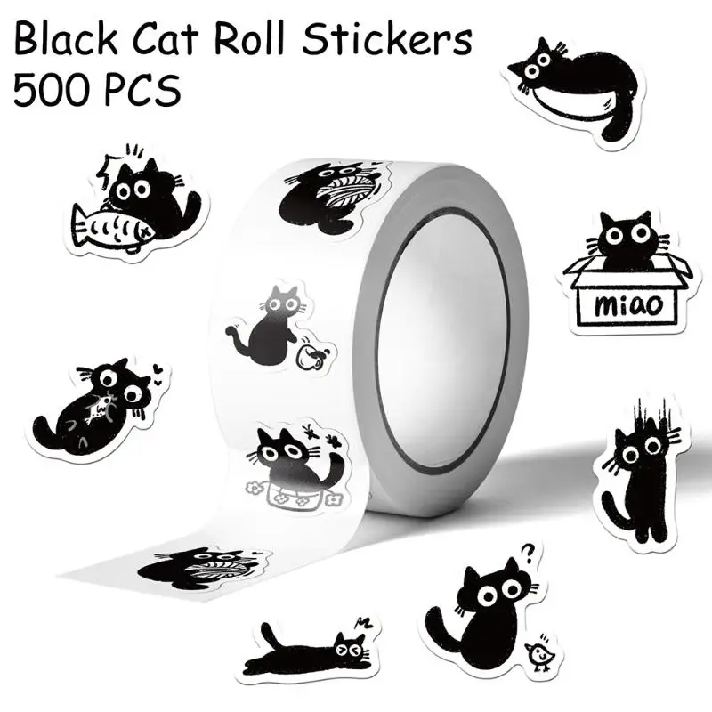 500pcs/set Black Cat Roll Sticker Graffiti Stickers DIY Phone Case Laptop Water Bottle Waterproof Stickers