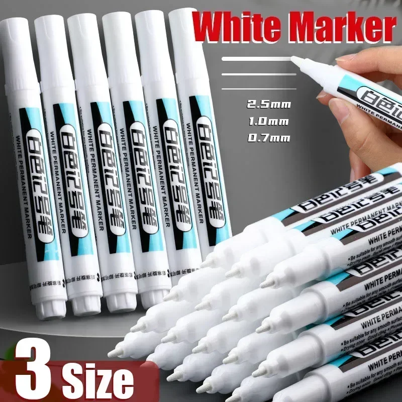 1/3Pcs White Permanent Marker Pens 0.7/1.0/2.5MM Paint Marker For Wood Rock Plastic Leather Glass Stone Metal Deep Hole Marker