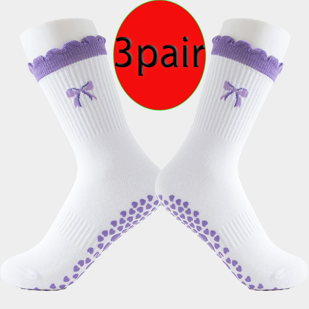 

Женские нескользящие носки, носки для пилатеса, йоги, спортивные носки с бантом, подходят для танцев, спорта, школьных сезонов, студенческих принадлежностей