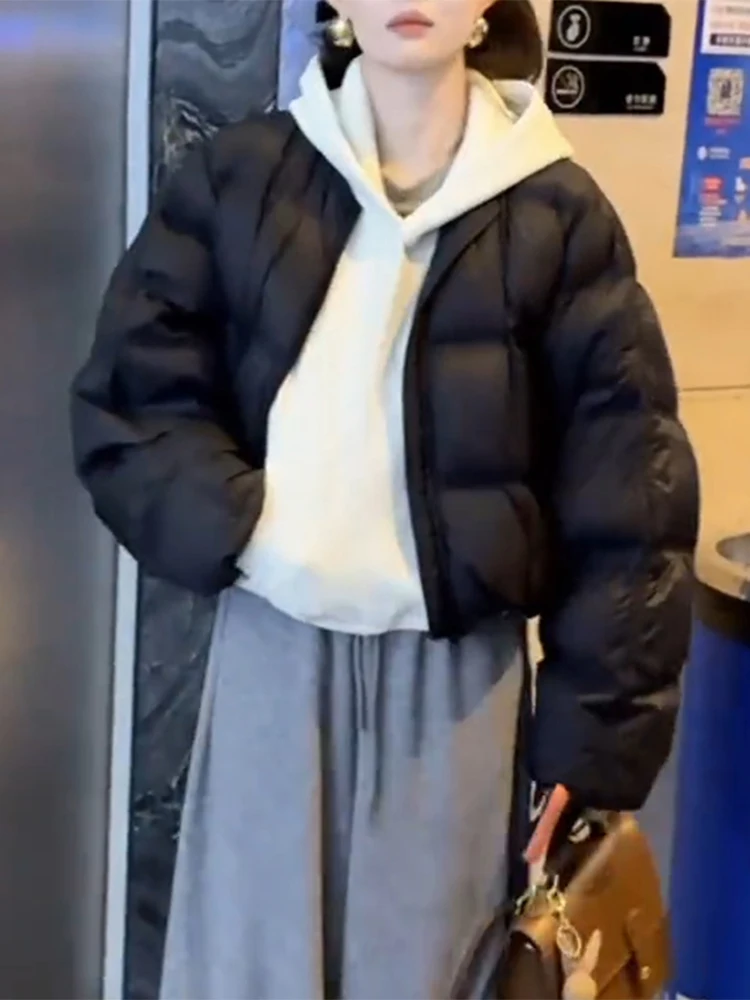 

Корейская модная утепленная зимняя хлопковая куртка для женщин, свободная теплая дутая куртка с длинными рукавами на молнии, цветная