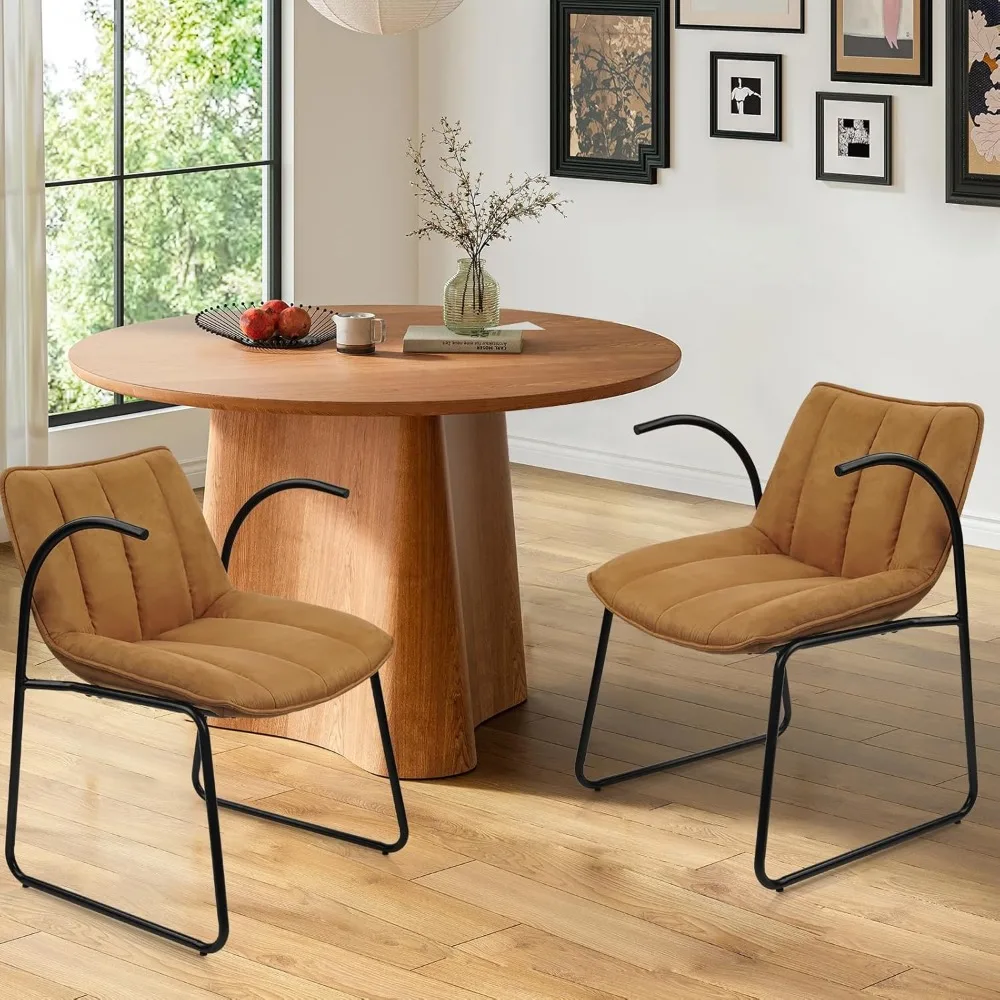 

Mid-Century Modern Accent Chairs Set of 2, Upholstered Leather Lounge Sofa Chair Comfy Reading Chair with Metal Frame,