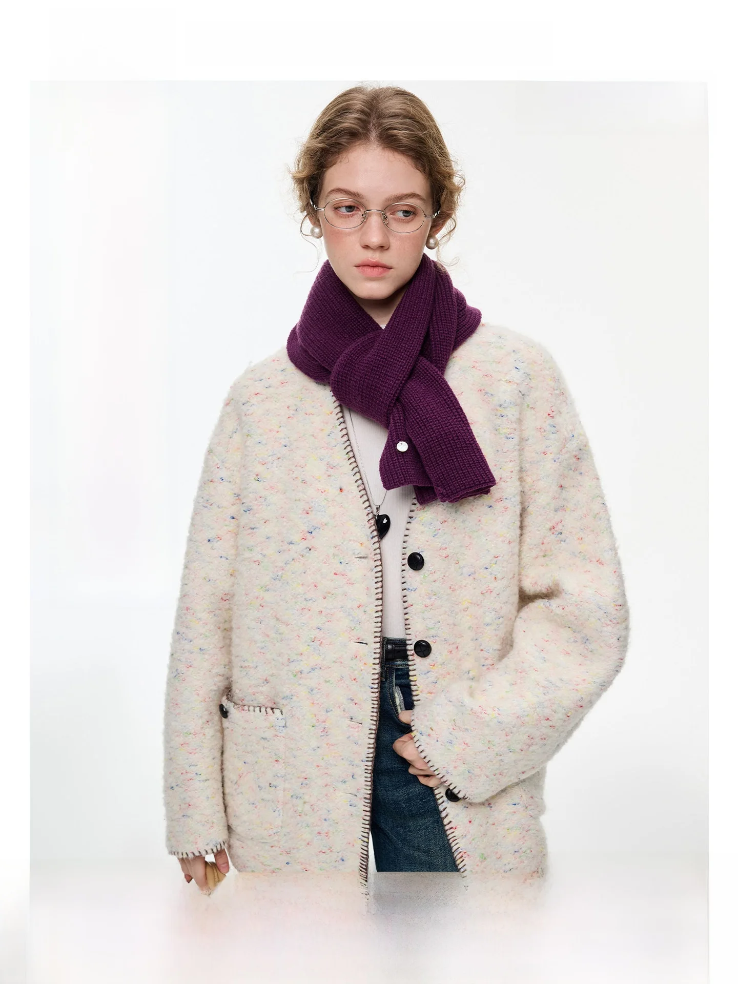 

VEGA CHANG Rainbow Square Sugar Woolen Circle Women's Faion Outerwear Winter Thiened Coat Commute Sle Long Sve V-Ne