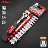 Hi-Spec 1/4 Ratchet Socket Wrench Set Crv Quick Release Reversible Ratchet Spanner Hex Socket Sleeve Setauto Garage Repair Tools