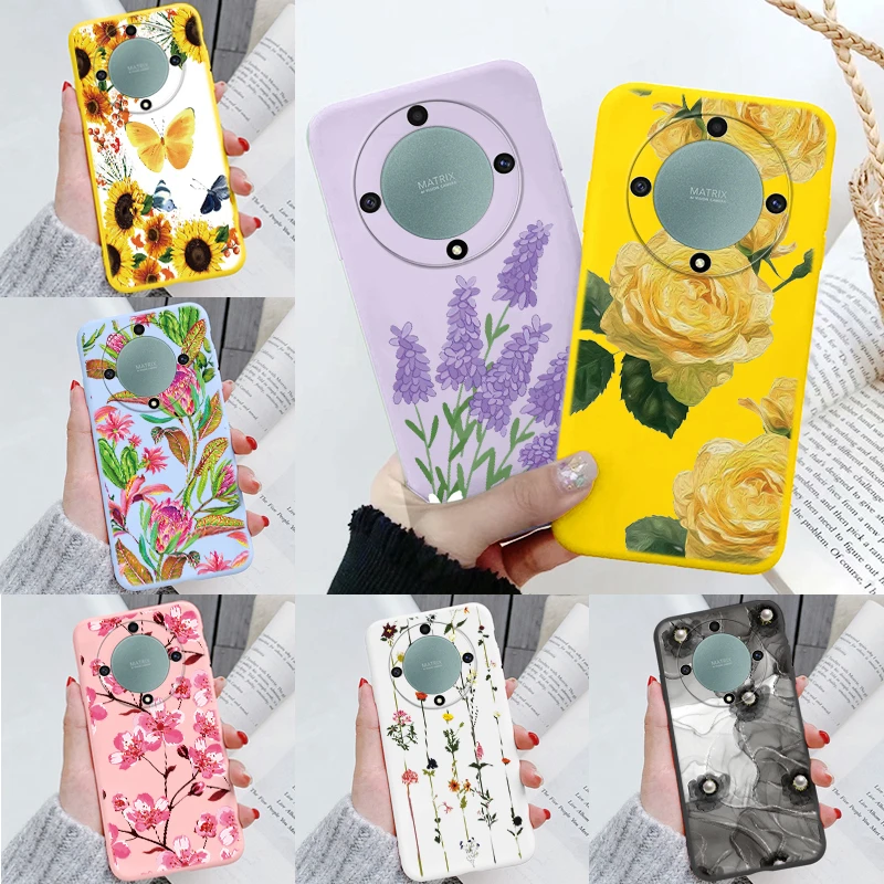 

For Honor X9a Magic 5 Lite X8a X7a X6a X8 X6 70 Lite X40 X7b 90 Smart 50 Plus Play 8T X7b 5G Red Flower Daisy Grass Phone Case