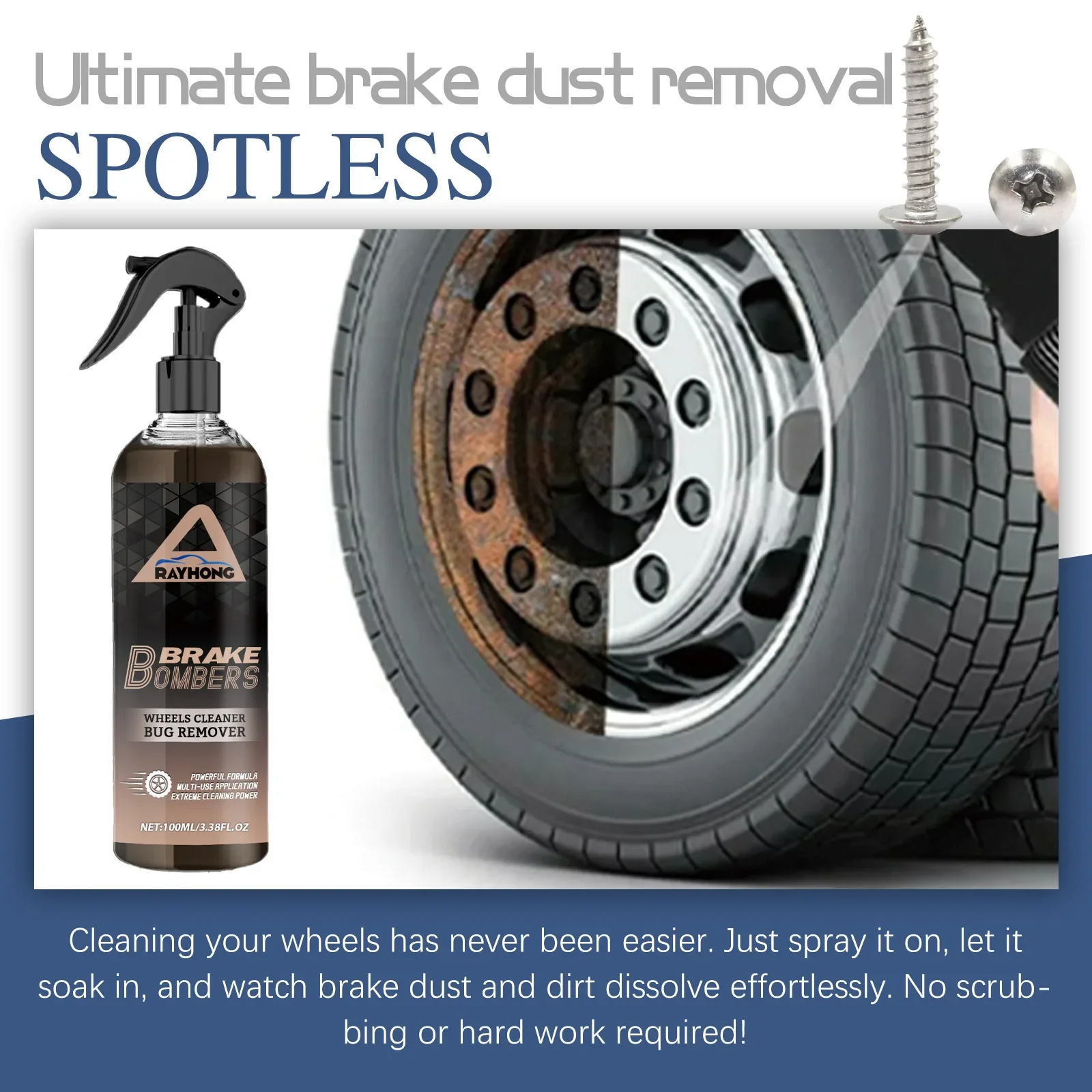 Powerful Wheel Rim Cleaner Spray Iron Fallout Brake Dust Remover Stain Cleaner for Auto Surface Cleaning Maintenance Product