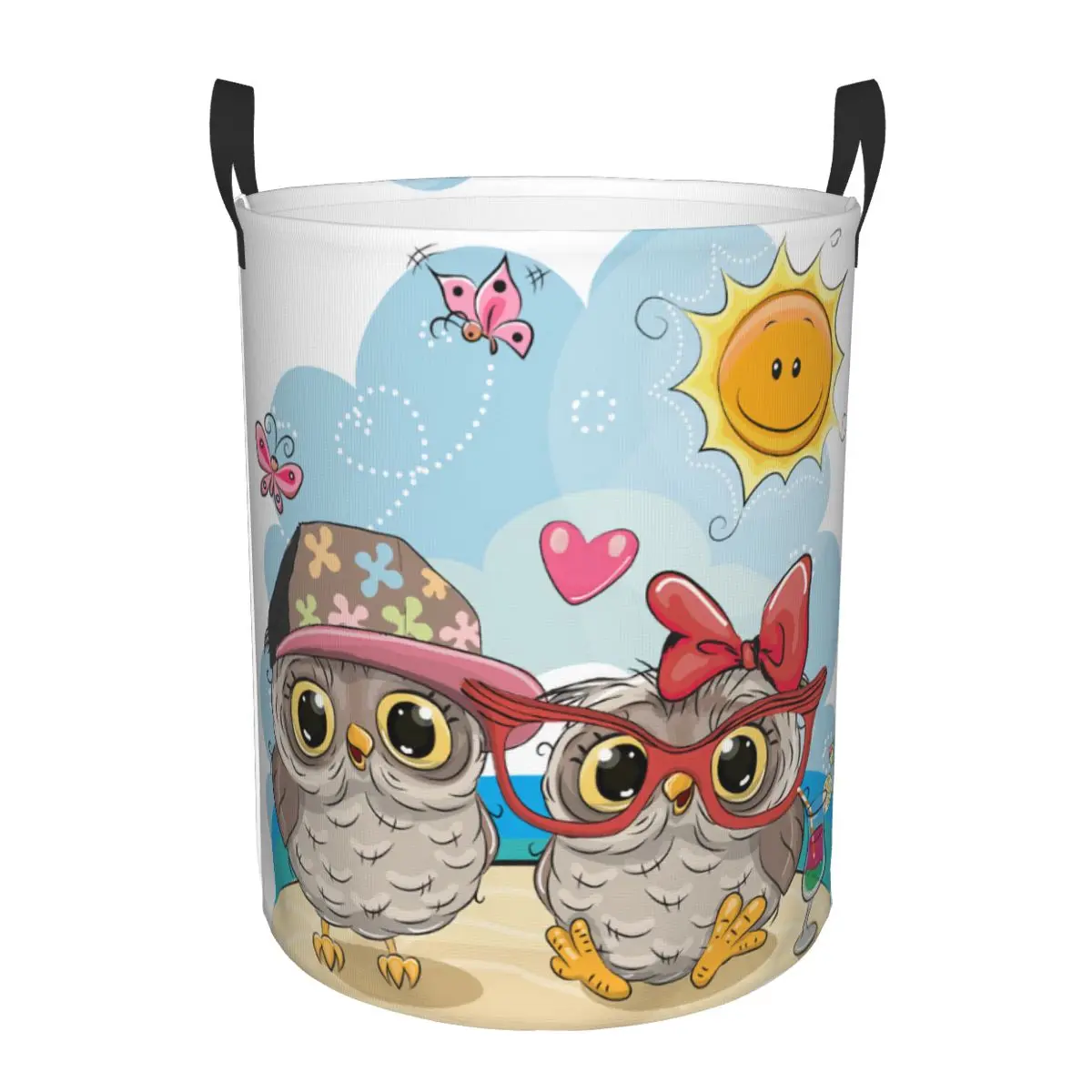 Lovely Cartoon Owl Couple Laundry Basket Collapsible Animal Baby Hamper for Nursery Toys Organizer Storage Bins