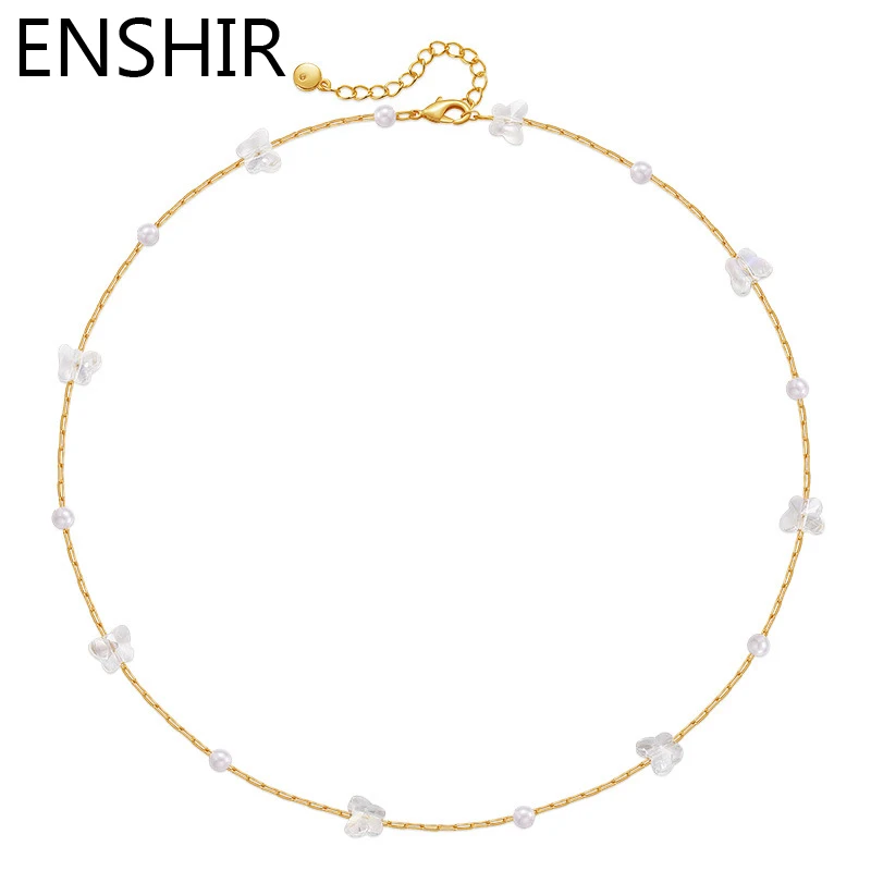 ENSHEIR Gold Color Butterfly Pearl Necklace Bracelet Anklet Chain 3pcs Set For Women Tender Exquisite Popular Jewelry