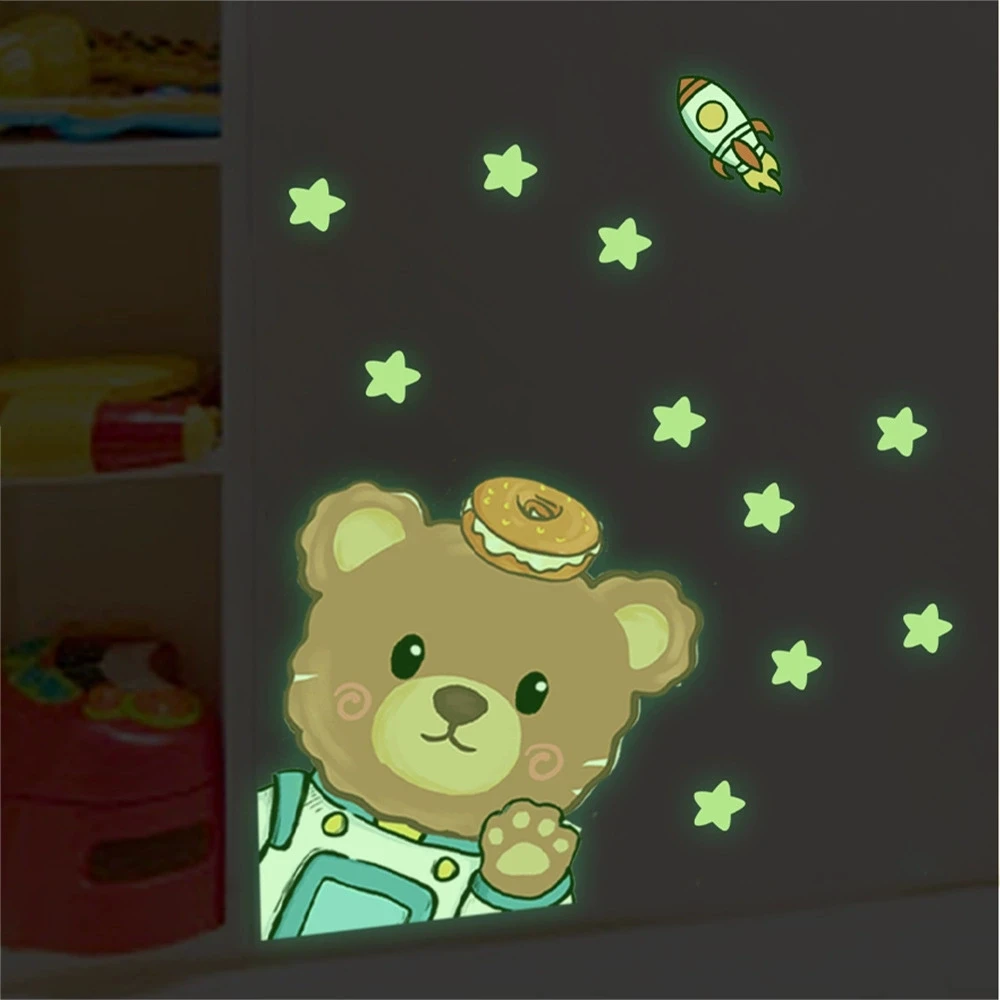 

1 sheet Glow-in-the-Dark and Fluorescent Stickers Featuring Moon, Stars, Space, and Astronaut Cartoons, Kids' Room Decor Decals
