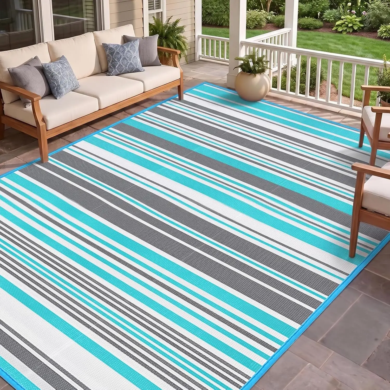 

Outdoor Patio Rug Waterproof Camping - Plastic Straw Rug Area Carpet for Outside, Porch, RV, Picnic, Balcony, Backyard