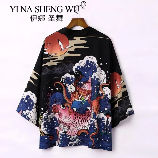 Japanese Kimono Women Haori Man Harajuku Cosplay Anime Beach Carp Kimono Shirt Cardigan Haori Japanese Style Clothes For Women