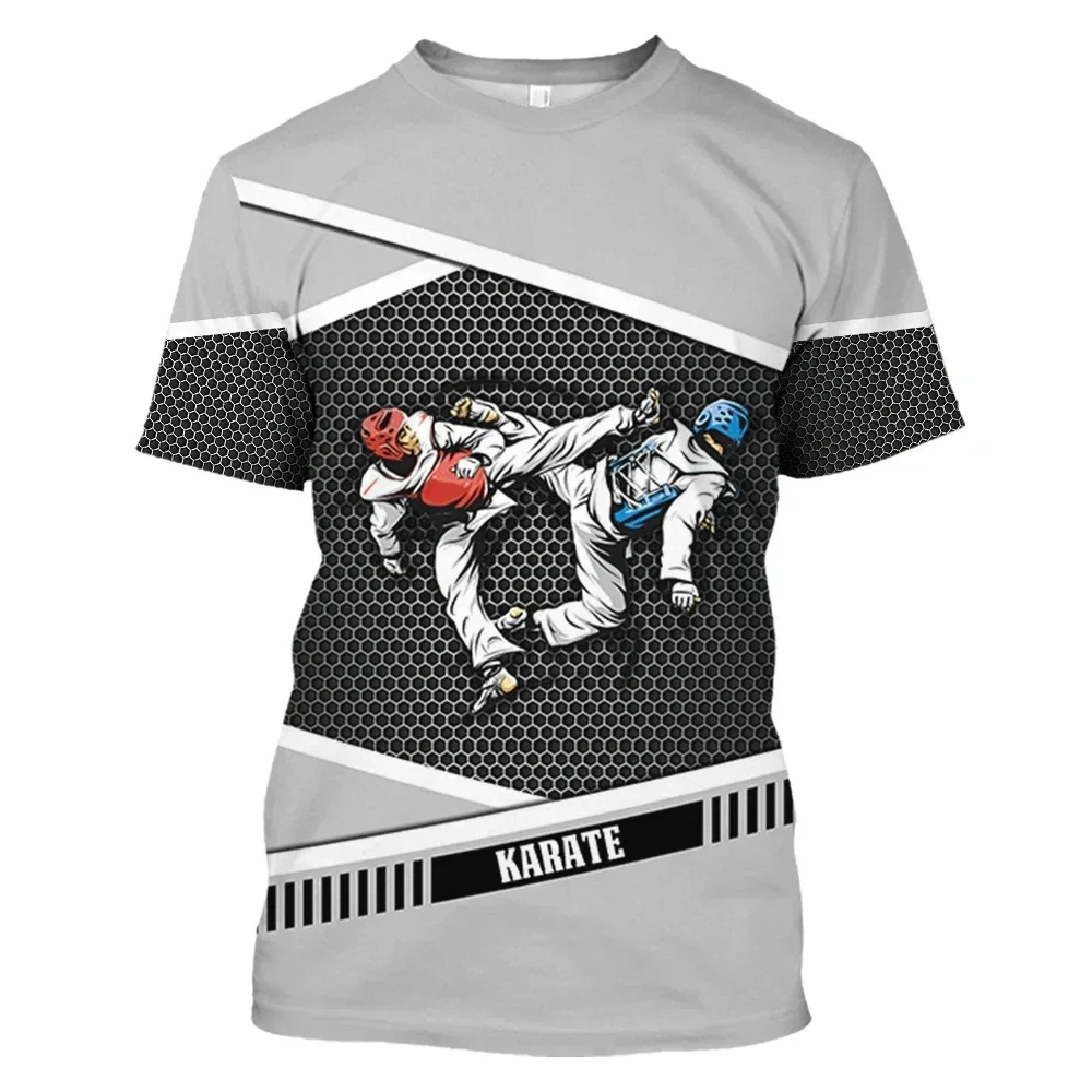 Summer Men's Taekwondo Wear 3D Printed Breathable Karate Uniform Taekwondo Uniform Men's Sports Training Fitness Gym T-shirt 6XL